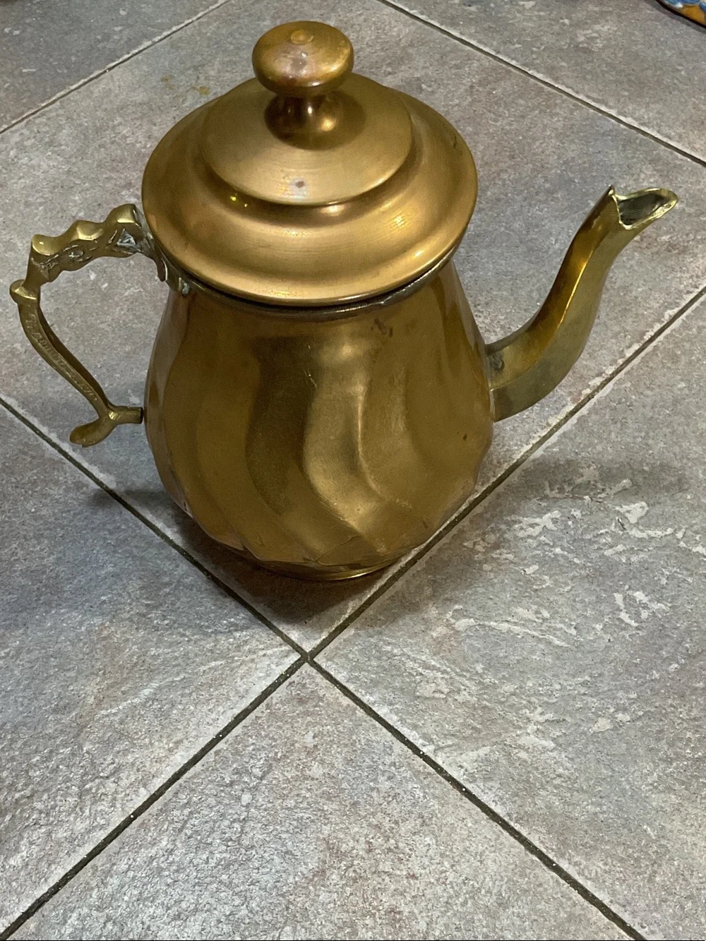 Brass-Color Vintage-Style Coffee/Tea Pot with Curved Spout